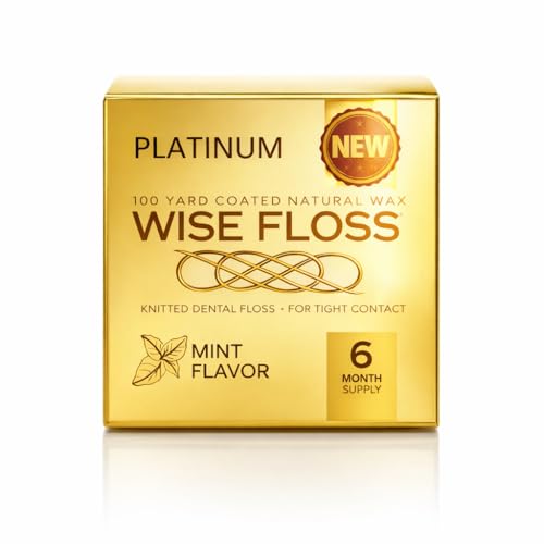 Platinum Wise Floss Slim – Patented Knitted Dental Floss for Tight Teeth | Expanding Microfiber Texture | Deep Plaque Removal | Premium Silver Dispenser | 6-Month Supply