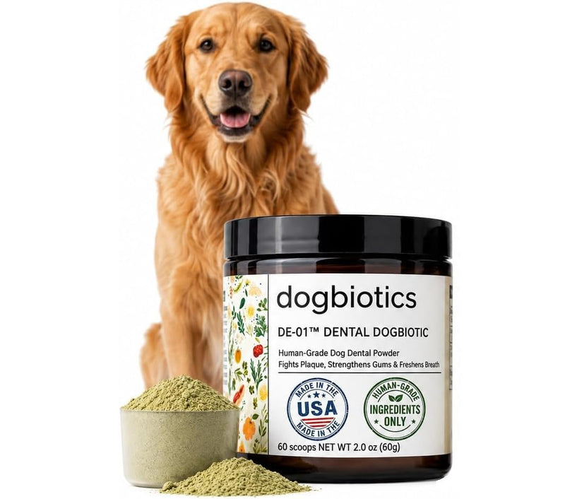 Dogbiotics DE-01 Dental Powder for Dogs – Human-Grade Oral Postbiotic, Helps Fight Plaque & Tartar, Supports Gum Health & Fresh Breath – 60 Scoops (2 oz / 60g) Pack of 1