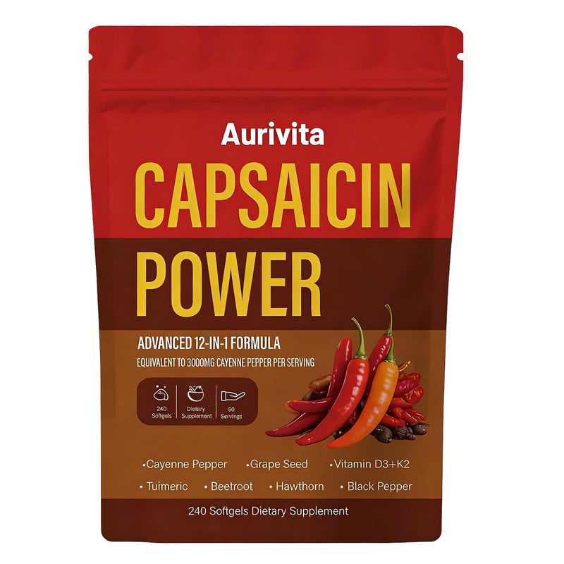 Capsaicin Softgels, Capsaicin Supplements, Cayenne Pepper Softgels Capsules, Capsaicins Powder with Vitamin D3 + K2, Beetroot, Grape Seed and Other Extracts, 240 Capsules (1 pcs) 1 Pcs