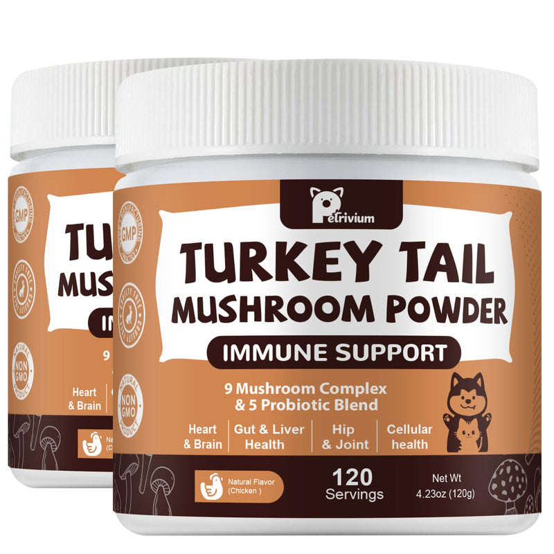 Mushroom Supplement with Probiotics for Dogs & Cats, Turkey Tail Mushroom for Pets - Mushroom Powder for Immune Boost & Overall Health- Partner Guard for Dogs Lumps and Bumps 2 Pack 2-Pack