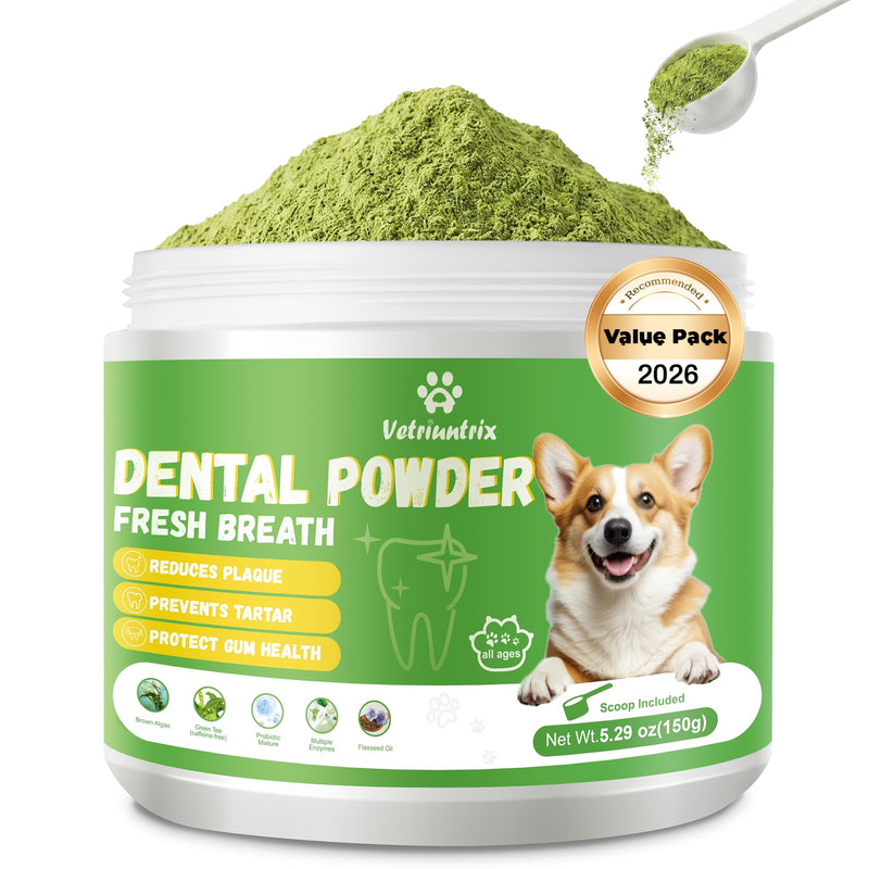 Dog Dental Powder, Dental Powder for Dogs Teeth Cleaning and Breath Fresh, Dog Dental Care with Natural Enzymes, Probiotics, Tartar Remover and Plaque Off - 150g
