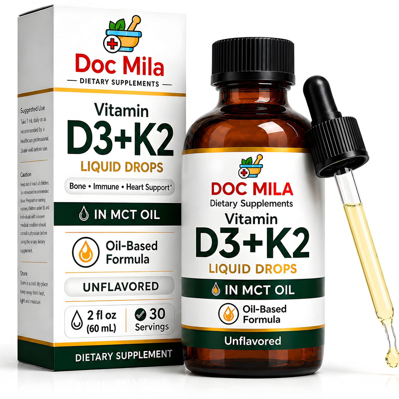 Vitamin D3 K2 Liquid Drops in MCT Oil – 5000 IU Vitamin D3 (125 mcg) + 100 mcg Vitamin K2 MK-7 – Unflavored – 60 mL – 30 Servings