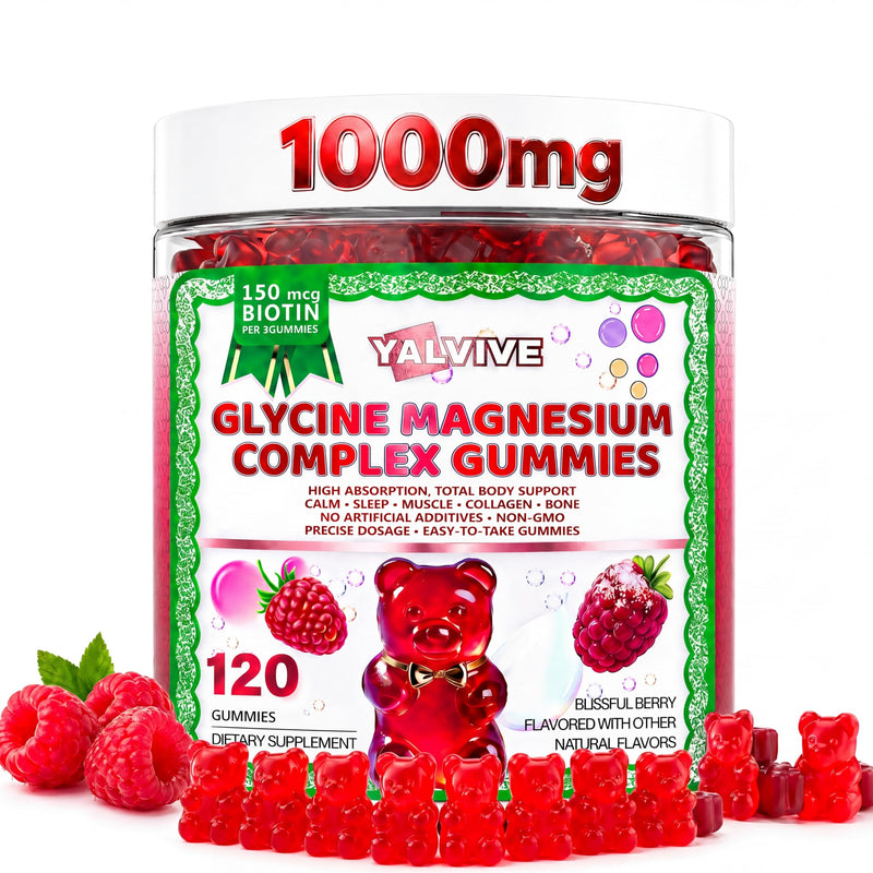 Magnesium Glycinate Gummies 1000mg, High Absorption Sugar Free Magnesium & Malate, Calcium, Potassium, CoQ10, Vitamin B6 & D3 Supplement - Supports Sleep, Muscle, Bone, Memory & Focus - 120 Count