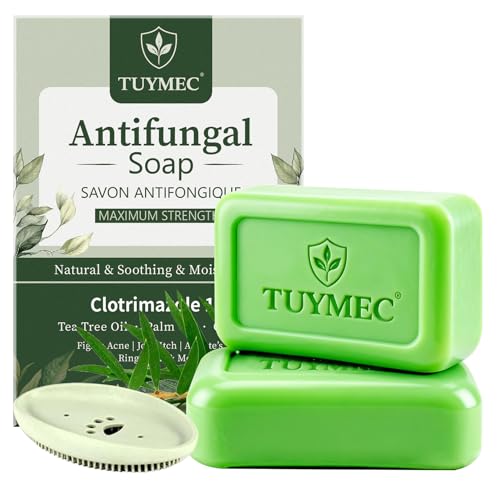 Tuymec Antifungal Bar Soap - Skin Fungus Treatment for Athlete’s Foot, Jock Itch & Ringworm - Medicated Anti Fungal Skin Soap with Clotrimazole 1% (Tea Tree, 2 Bars, 1 Case) Tea Tree