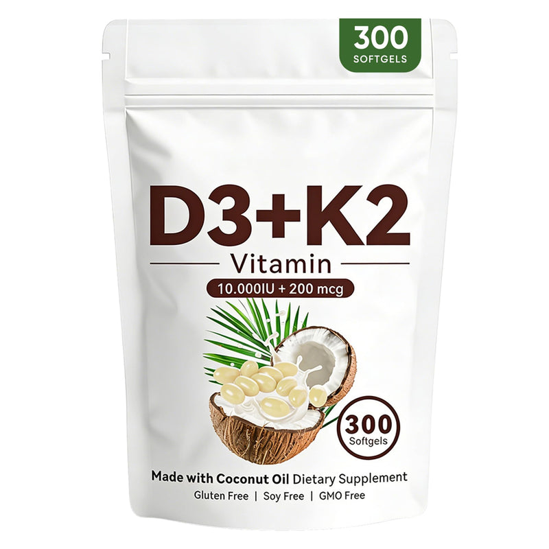 wuliao Vitamin D3 K2 10,000 IU – 2-in-1 D&K Complex with Vitamin K2 (MK-7), Supports Bone & Calcium Absorption, Immune Support, Non-GMO, 300 Softgels (1 Pack) 300 Count (Pack of 1)