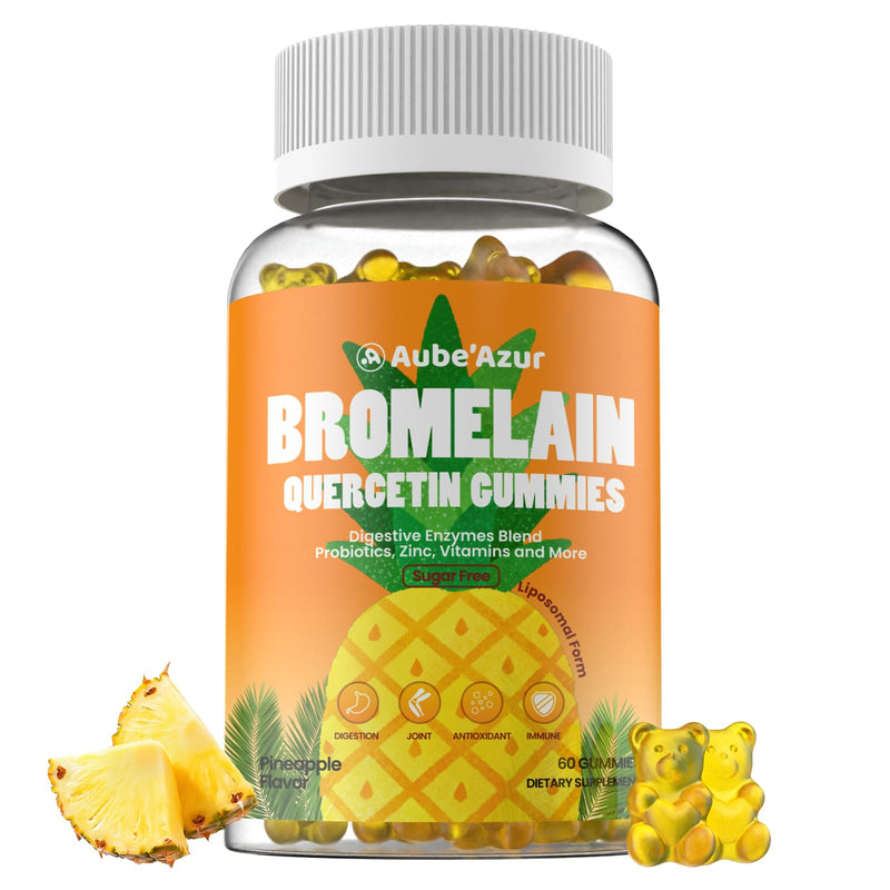 Liposomal Bromelain with Quercetin Gummies, 1000mg Bromelain Supplement | With Probiotics, Digestive Enzymes for Gut, Digestive & Immune Support for Women & Men, Sugar Free, Pineapple Flavor, 60 Ct