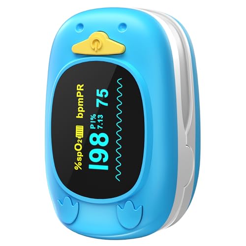 Healthtree JKS50A fingertip Pulse Oximeter with Small Finger Clip, SpO2 Blood Oxygen Monitor with OLED Display, Heart Rate Monitor, Portable O2 Saturation Tracker for Family Daily Health Monitoring Blue