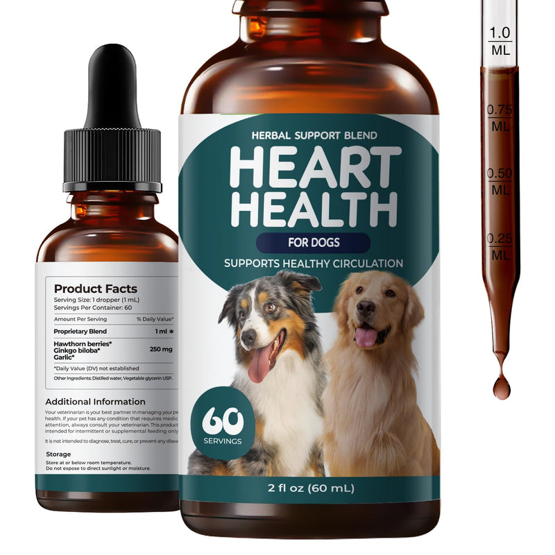 Young Heart Support for Dogs - Heart Health & Healthy Circulation Support - Cardiovascular Wellness Herbal Drops with Hawthorn, Ginkgo Biloba & Garlic - Dog Heart Supplement Liquid - 60 ml