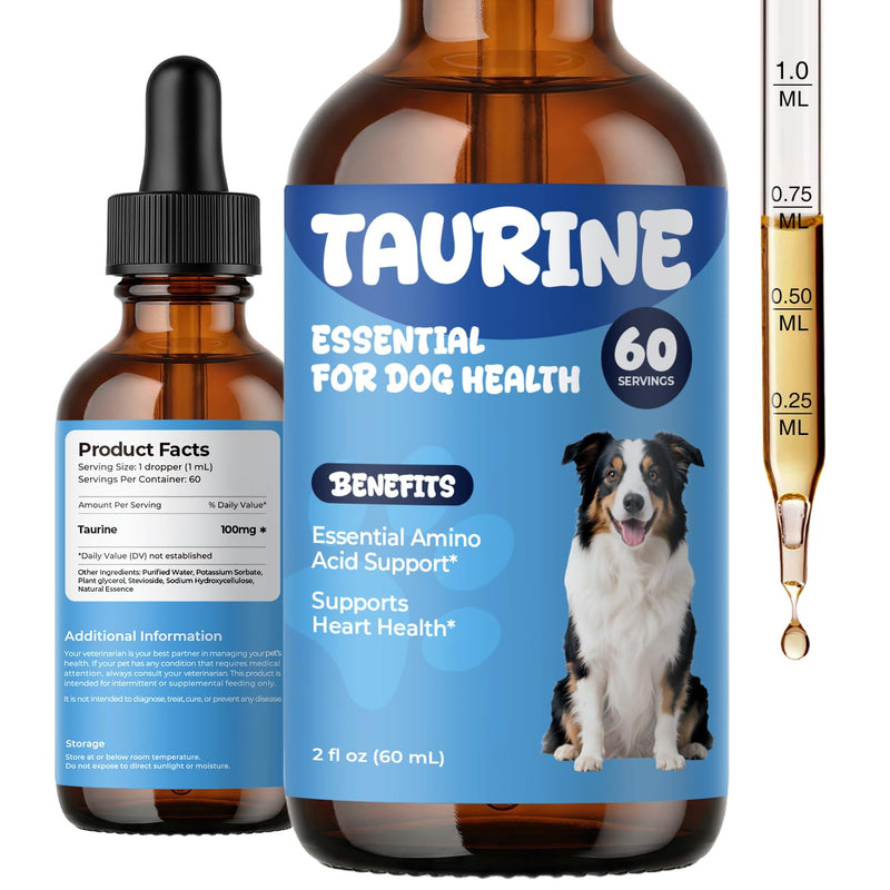 Taurine Supplement for Dogs Drops, Daily Amino Acid Liquid Drops for Heart Function, Muscle Support, Energy Balance & Physical Stability, 60 ml 60 ml (Pack of 1)