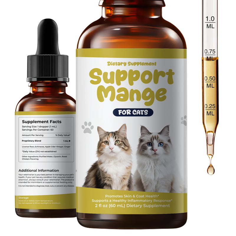 Cat Mange Treatment & Itchy Skin Relief, Natural Supplement for Dry Skin, Dandruff & Coat Care, Gentle Daily Support for Cats