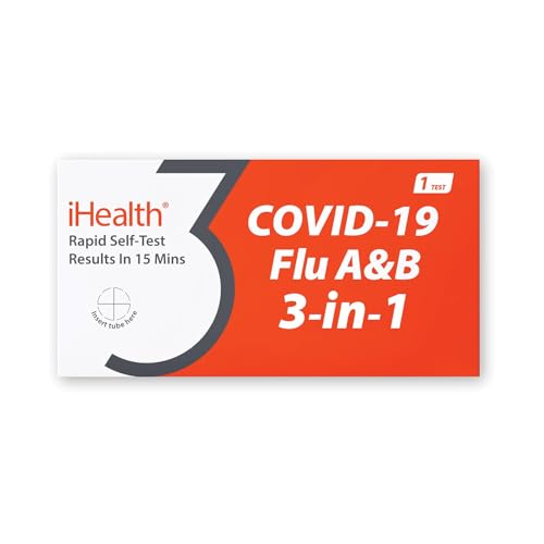 iHealth FluA/B + Covid-19 Test Combo, At-Home 3-in-1 Rapid Test, 1 Test 1 Pack, 1 Test