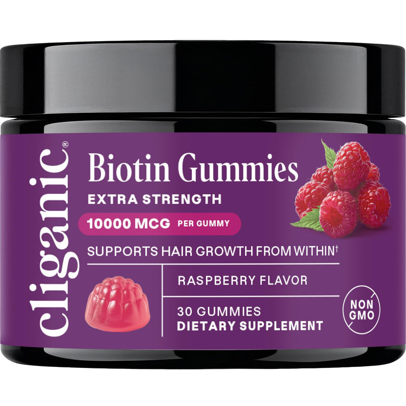 Cliganic Biotin Gummies Extra Strength – 10,000 mcg Biotin per Gummy, Raspberry Flavored Supplement for Men & Women, Non-GMO, Supports Hair Growth and Strong, Healthy Hair, Nails & Skin, 30 Count 1 Count (Pack of 30)