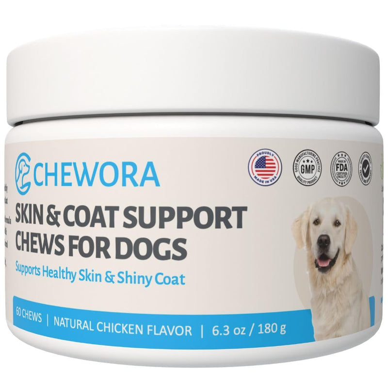 Skin & Coat Dog Chews – 60 Soft Chews, 6.3 oz, Natural Chicken Flavor, Omega-3 & Vitamins for Healthy Skin & Shiny Coat