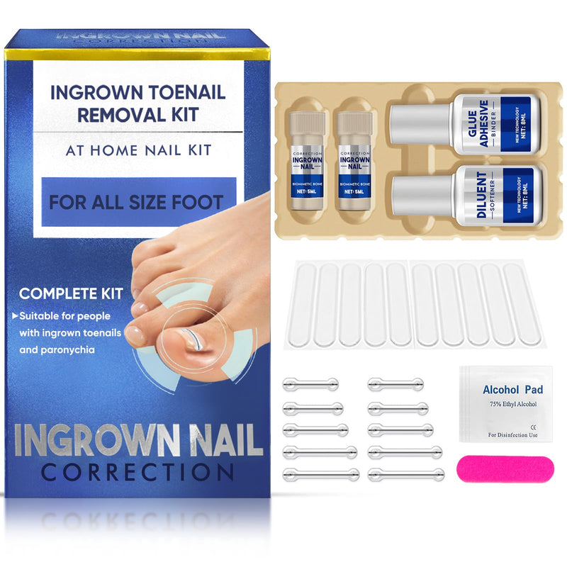 Ingrown Toenail Treatment-Patch(10pcs), Ingrown Toenail Corrector(Titanium Alloy), Ingrown Toenail Removal Kit, Cuttable Applicable for Any Nail Size, Nail Repair for Finger and Foot, Reusable Blue