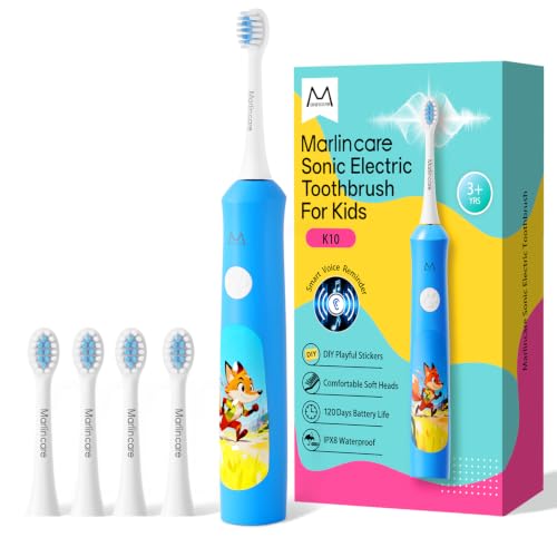 Kids Electric Toothbrush with Voice Encourage, for Ages 3+, Blue