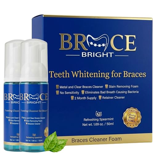 Teeth Whitening for Braces, Braces Cleaner Foam, Brace Teeth Whitening kit for Under Metal, Ceramic, Brackets & Wires. Use w/Toothbrush or Trays No Sensitivity. Minty, Teens, Adults, Refill 2 Pack Bracebright Refill 2 Pack