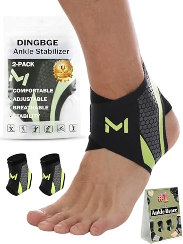 2-Pack Ankle Braces for Men Women Adjustable Sprained Ankle Stabilizer Support Brace Foot Drop Achilles Tendonitis Basketball Copper Compression Breathable Protection Plantar(2PACK Green) 2PACK Green