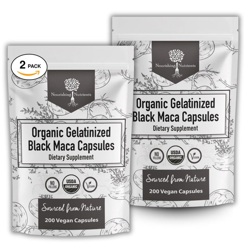 Organic Gelatinized Black Maca Root for Men & Woman 200 Capsules, 2 pack | 4x Bioavailability - Energy Supplement for Focus, Performance, Stamina & Endurance, Mood Booster, Hormone Balance, Peruvian 200 Count (Pack of 2)