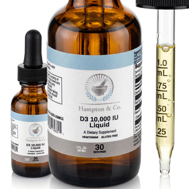Hampton Distribution Premium D3 10,000 IU Liquid Drops: Optimized Bioavailability for Structural Bone Support and Heart Health. A Vegetarian-Friendly Formula for Targeted Immune Defense – 1 Fl Oz 1 Fl Oz (Pack of 1)