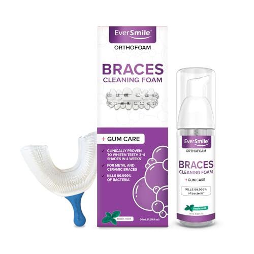EverSmile Braces Care Bundle for Kids: OrthoFoam (50ml) + TrayBrush U-Shaped Toothbrush – Deeply Cleans All Your Teeth & Gums at Once, Even Under Metal & Ceramic Braces, Brackets & Wires Child