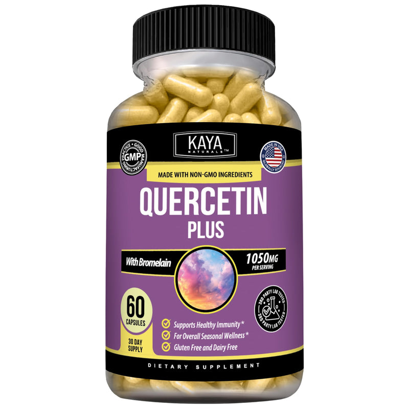 Kaya Naturals Quercetin with Bromelain & Zinc, 1,050 mg, 60 Capsules | Quercetin 800 mg - Bromelain 200 mg - Zinc 50 mg, Seasonal Wellness & Immune Support, Non-GMO, Gluten & Dairy Free