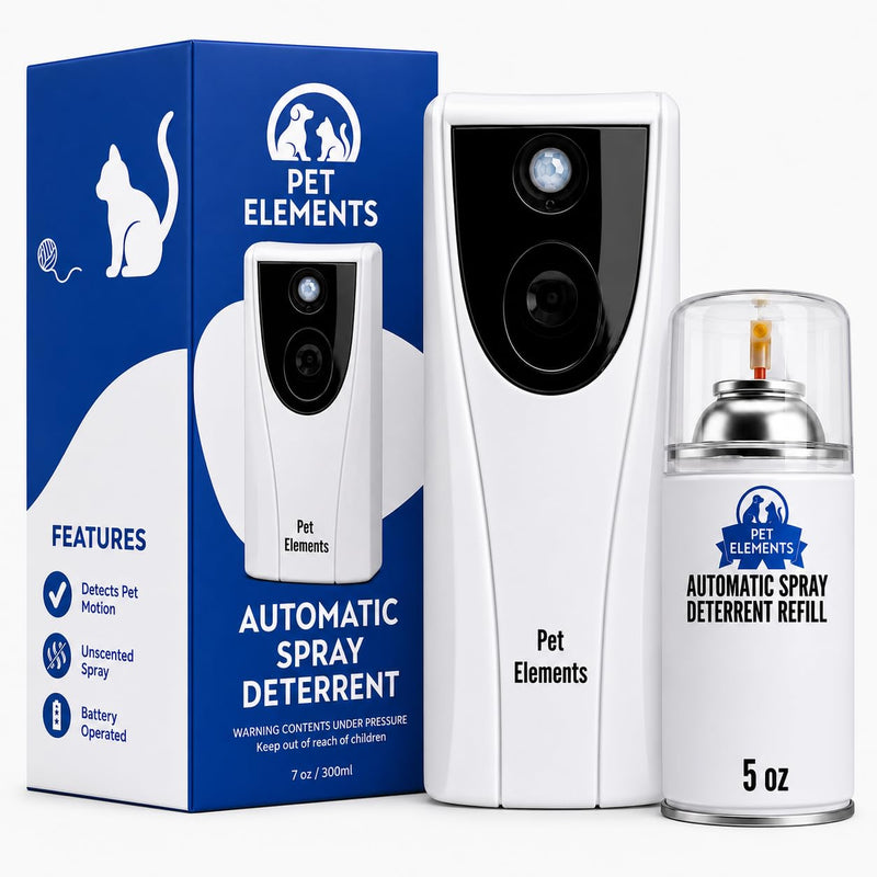 Automatic Cat Deterrent Spray - Contactless Behavior Correction - Motion Activated Sensor Air Burst - Odorless - Non-Staining - Versatile Placement Dog & Cat Repellent Spray Indoor Starter Kit (Device + 1 Can)