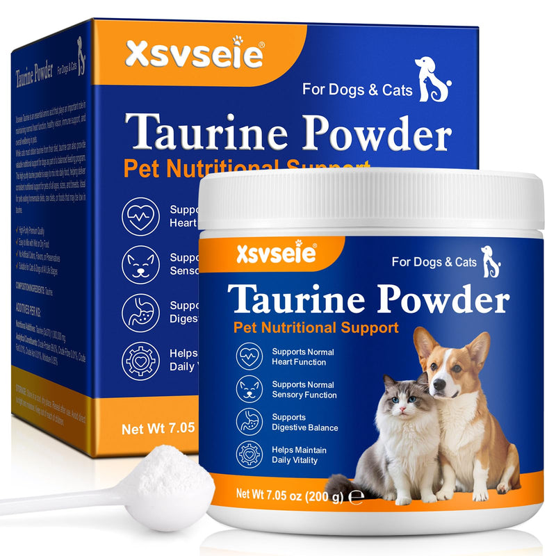 Taurine Powder for Cats & Dogs, 200g Heart Supplement Powder Supports Heart, Vision, Skin & Coat and Immune System Health, Easy to Mix in Food