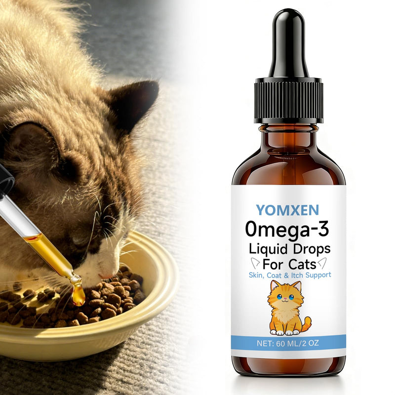 Omega-3 Liquid Drops for Cats - Supports Healthy Skin & Coat, Natural Fish Oil Supplement for Feline Wellness 60ml (1)