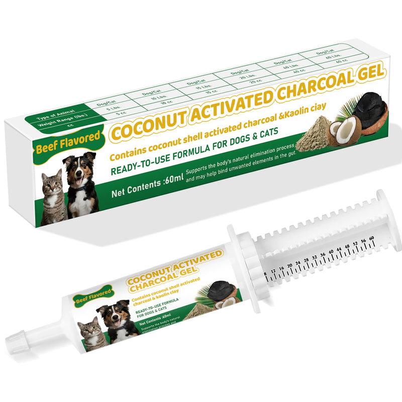Activated Charcoal for Dogs & Cats – 60ml First Aid Kit Emergency Rescue, Oral Anti Diarrhea Digestive Paste Ready Absorb Toxins, Beef Flavor