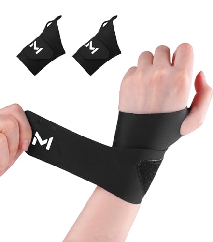 2 Pcs Soft Wrist Brace, Adjustable Wrist Support for Sprains, Fitness, Sports,Carpal Tunnel, Weightlifting, Wrist Compression Strap Pain Relief Wear Anywhere, Fits 6" to 8.3" (Black) Black