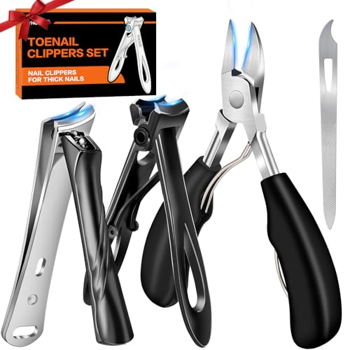 Toe Nail Clippers for Men, Toenail Clippers for Thick Nails for Seniors, German Sharp Stainless Steel Fingernail Clipper with Catcher, Heavy Duty Ingrown Nail Cutter Long Handle with Wide Jaw -Black