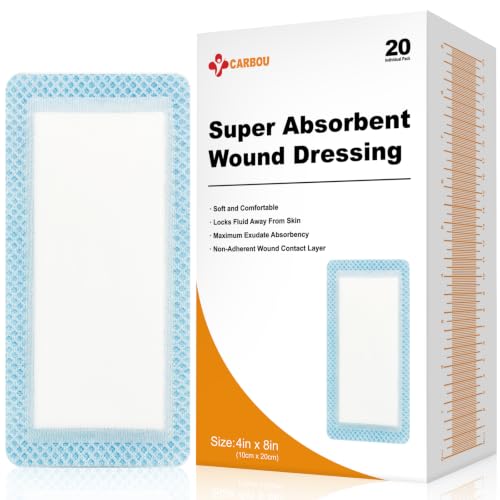 Carbou 20 Pack Super Absorbent Wound Dressing 4" x 8", Non-Adhesive Pads 4"x 8"(Pack of 20)