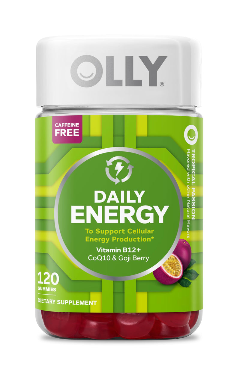 OLLY Daily Energy, Caffeine Free, 300 mcg Vitamin B12, CoQ10-120 Count Regular Strength 120 Count (Pack of 1)