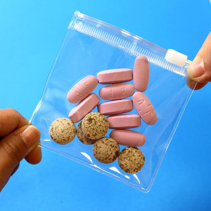 20 Pcs Zippered Pill Pouch Bags, Slide Lock Clear Plastic Mini Bags, BPA-Free for Pills, Vitamins, Supplements, Jewelry, Crafts, Small Objects, Self-Sealing, Reusable, Travel-Friendly (11X16 CM) 11X16 CM