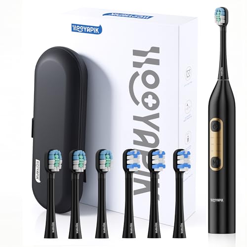 Sonic Electric Toothbrush, 40,000 VPM, 6 Modes, White, with 6 Brush Heads and Travel Case (Black) Black