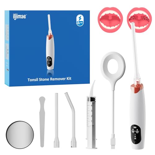 Electric Tonsil Stone Remover Vacuum，Tonsil Stone Removal Kit, 5X Magnifying Glass & LED Light, with Cleaning Syringe, Tongue Depressor, Straight/Curved Glass Tubes, Painless Removal and Fresh Breath