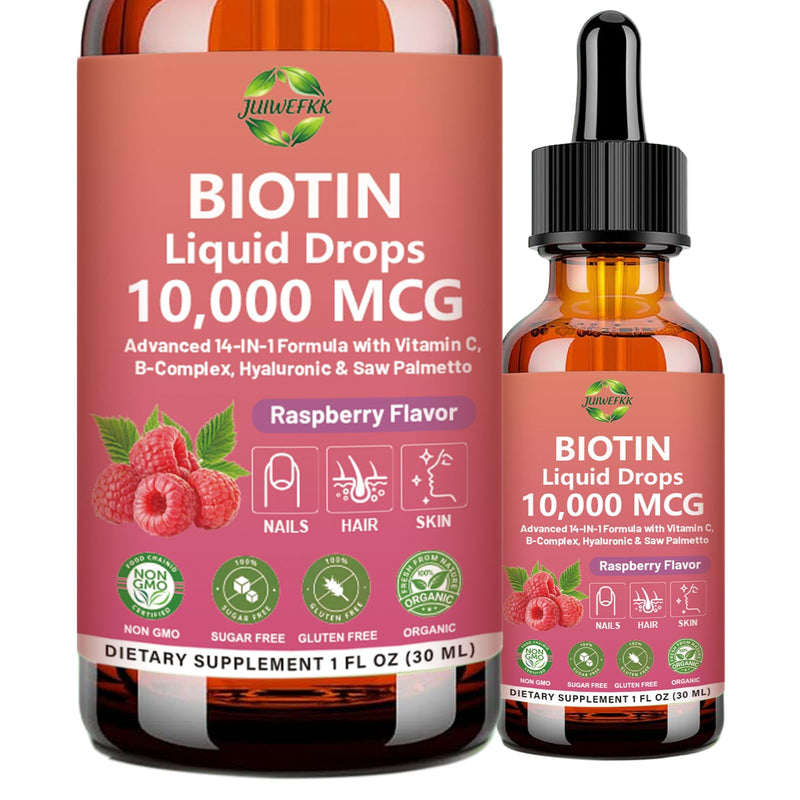 Pure Biotin 10000mcg Liquid Drop Hair Skin & Nails Vitamins Support | w. Biotin Collagen Keratin Hyaluronic Acid Saw Palmetto Bamboo, Biotin(Vitamin B7）Complex for Hair Growth & Cellular Energy