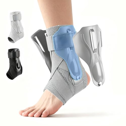 Adjustable Ankle Stabilizer Support Brace for Sprained Ankle, Bilateral Rigid Stirrup Splint, Ligament Injury & Tendonitis Relief, Unisex Ankle Brace for Men and Women (Gray, Large) Gray