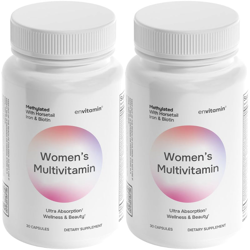 envitamin Womens Methylated Multivitamin Multimineral Horsetail, Iron, Biotin Complex with L Methylfolate for Ultra Absorption (2 Pack) 60 Count (Pack of 1) Methylated 2 Pack