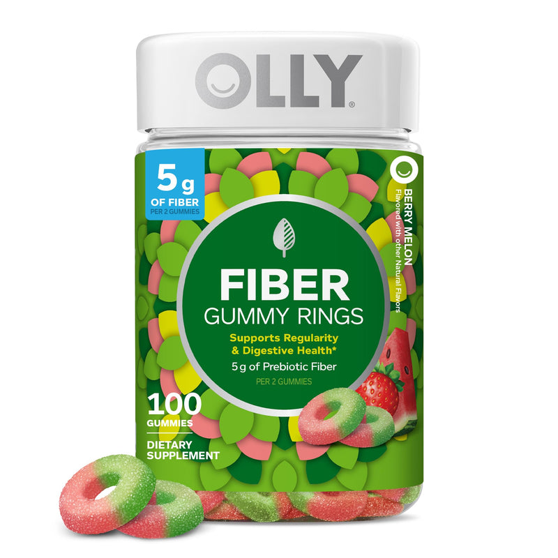OLLY Fiber Gummy Rings Digestive Health Supplement, Berry Melon - 100 Count 100 Count (Pack of 1)