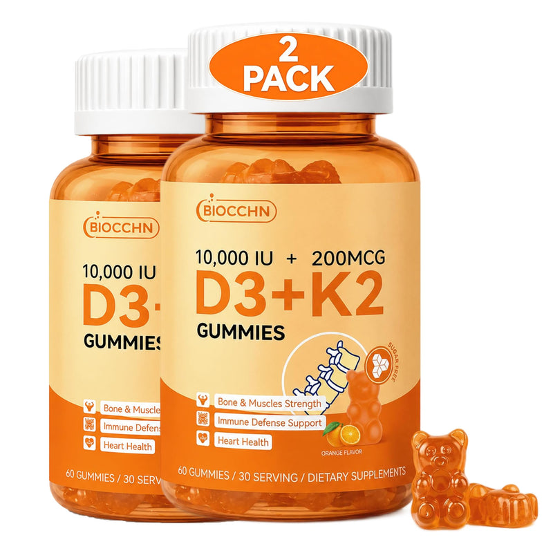 Vitamin D3 K2 Gummies, Sugar Free Vitamin D3 10000 IU & 200mcg K2 (as MK7) | D3 K2 Vitamin Enhanced with Calcium, Magnesium & Zinc for Bone, Muscle & Immune Support