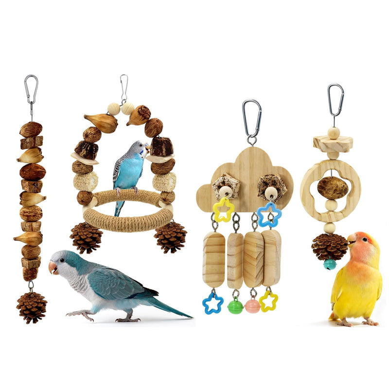 2 Pack All Natural Bird Chew Toys & 2Pcs Natural Bird Chew Swing Toys, Beak Grinding & Sisal Claw Care Toys for Small Medium Birds - BeesActive Australia