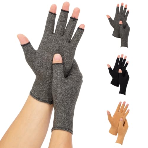 3 Pairs Arthritis Compression gloves Women Men, Fingerless Carpal Tunnel Gloves, Wrist Brace Hand Support for Swelling, Crocheting, Typing, Trigger Finger Relief