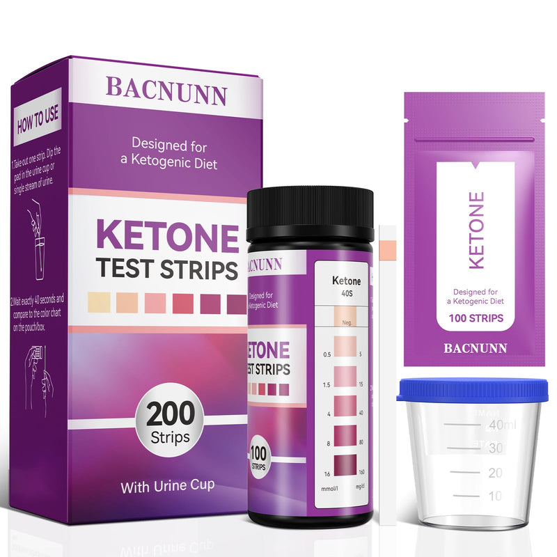 BACNUNN Ketone Test Strips - Upgraded 200 Keto Sticks Urine Test for Ketogenic & Low-Carb Diets with Urine Cup - Ketosis Home Urinalysis - BeesActive Australia