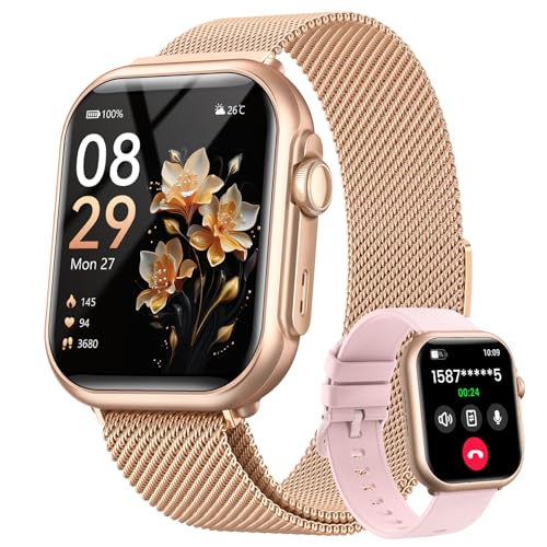 Smart Watches for Women,1.85" HD Smartwatch Fitness Trackers, with 2 Bands Gold 1.85