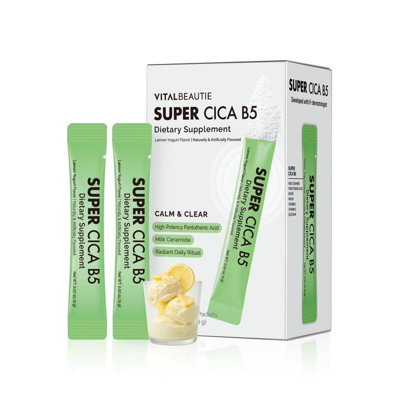 VITALBEAUTIE Super CICA B5 – Ingestible Ceramide Powder Stick Packs – K‑Beauty Skin Supplement for Skin Balance – Lemon Yogurt Flavor (Naturally & Artificially Flavored) – 30 Sachets