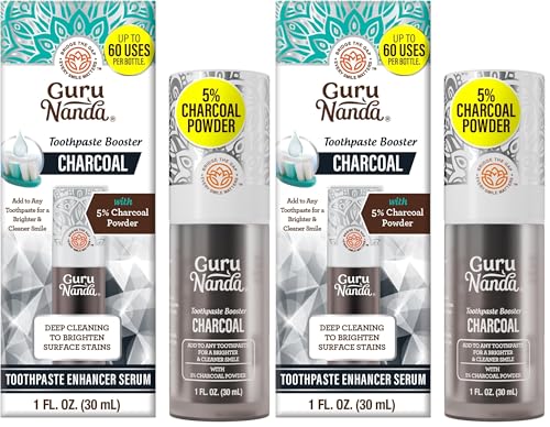 GuruNanda Charcoal Toothpaste Booster with 5% Charcoal Powder – Add to Toothpaste for Whitening, Fluoride-Free, Peroxide-Free Formula, Up to 60 Uses (Pack of 2) 1 Fl Oz (Pack of 2)
