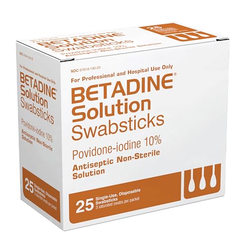 Betadine 10% Povidone-Iodine Swabsticks - 75 Single Use Sticks, Topical Antiseptic Brown Solution Swabstick 3ct (Box of 25) 75 Count (Pack of 1)