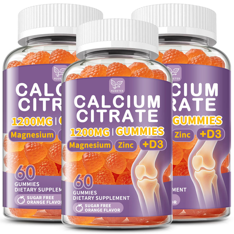(3 Pack) Calcium Citrate 1200 mg for Women Men,Calcium Magnesium Zinc Vitamin D3 Gummies,High Absorption Calcium Chews Supplement for Bone,Teeth & Muscle Healthy,Sugar Free,Vegan,Non-GMO,Orange Flavor 60 Count (Pack of 3)