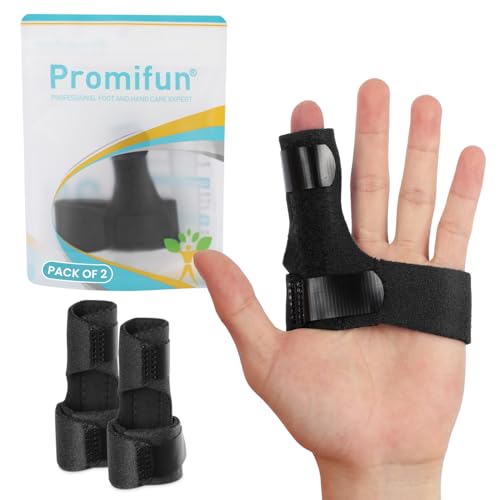 Promifun Finger Braces, 2 Pack Trigger Finger Splints for Straightening, Mallet Finger and Broken Finger, Finger Straighteners Provide Support and Relieve Pain - Black
